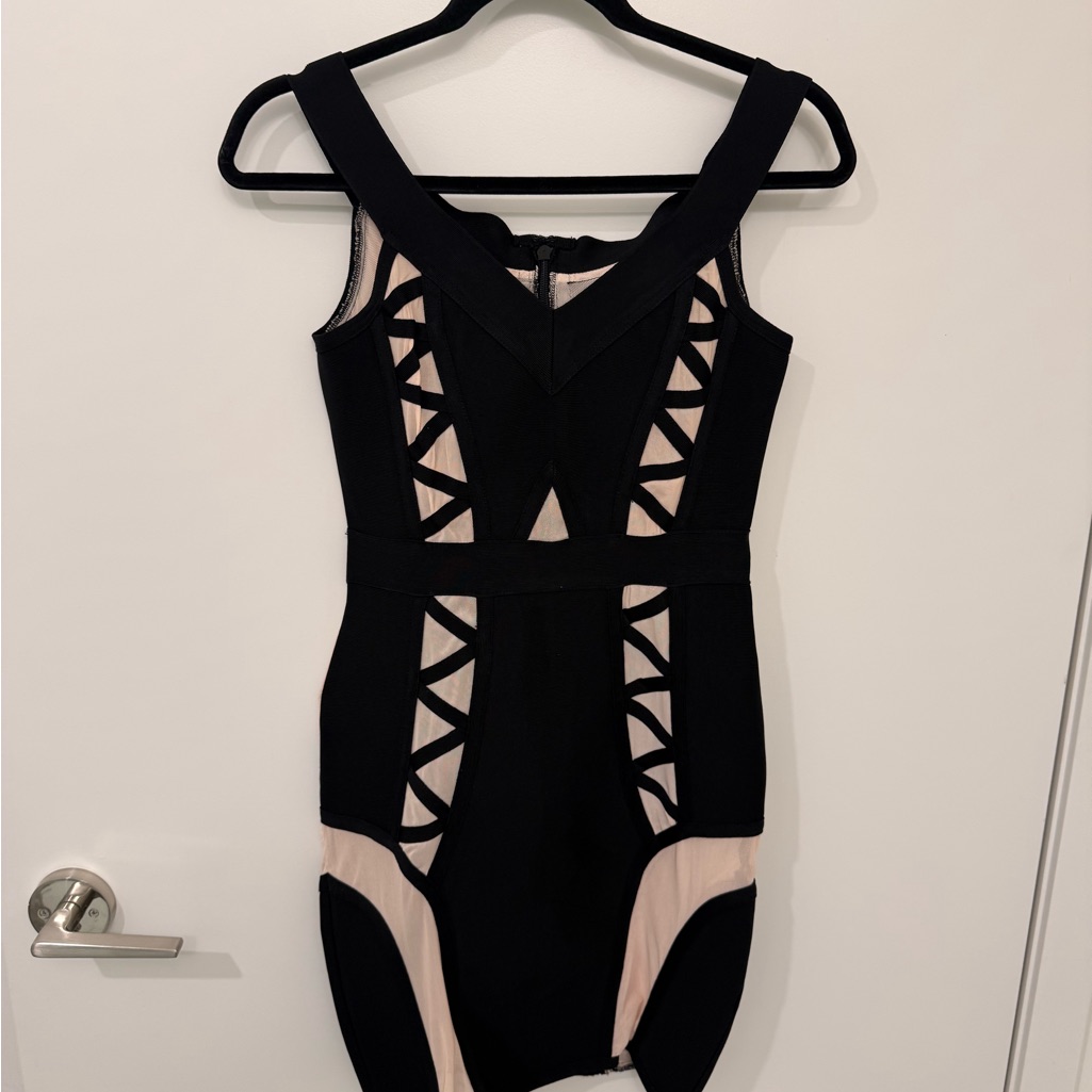 Elegant Black And Cream Cutout Mini Dress